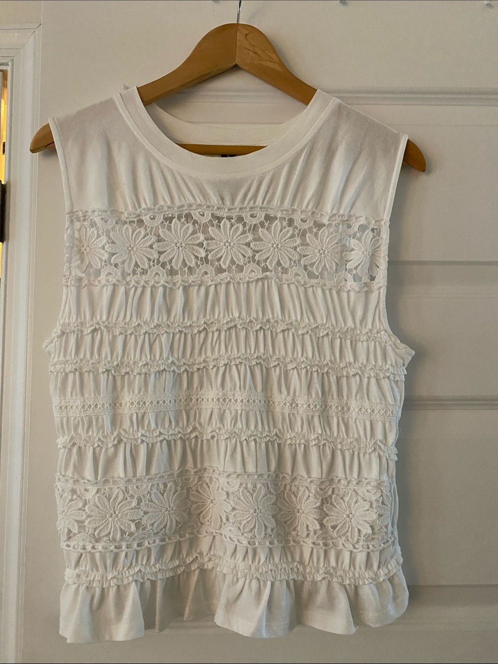 Anthropologie White Lace-Trim Sleeveless Top - Women's